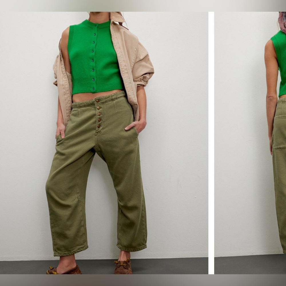 Free People Green Wide Leg Jeans